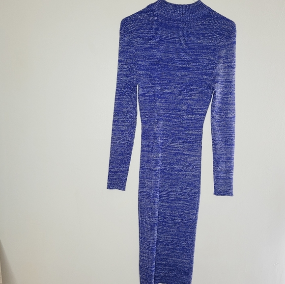Almost Famous Sweater Dress Long Sleeve Women's Large Blue Midi Metallic Bodycon - Picture 2 of 11